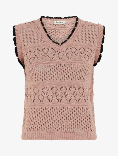 Pull sans manches à col contrastant - Rose - 1