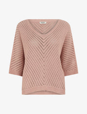 Pull ajouré à manches courtes chauve-souris - Rose - 1