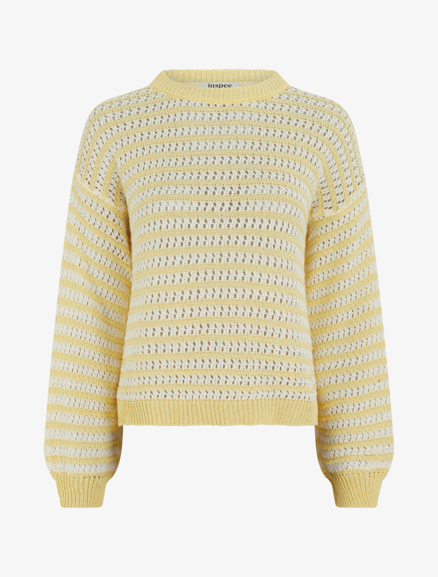 Pull droit à rayures ajourées - Jaune - 1
