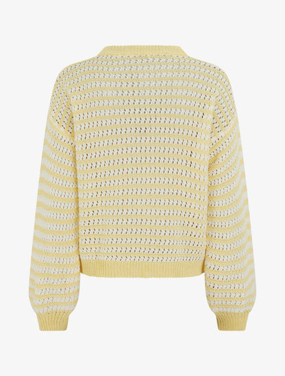 Pull droit à rayures ajourées - Jaune - 2