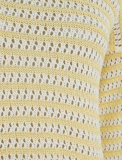 Pull droit à rayures ajourées - Jaune - 3