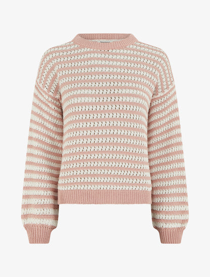 Pull droit à rayures ajourées - Rose - 1