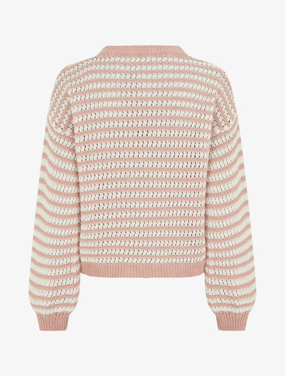 Pull droit à rayures ajourées - Rose - 2