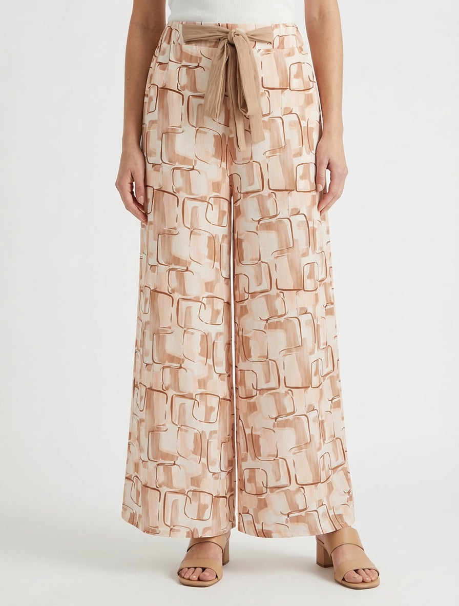 Pantalon fluide taille haute - Beige
