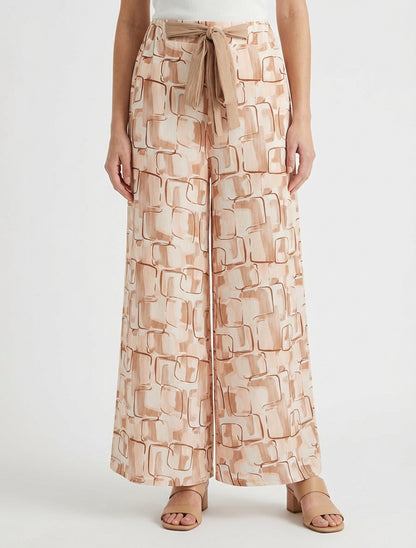 Pantalon fluide taille haute - Beige
