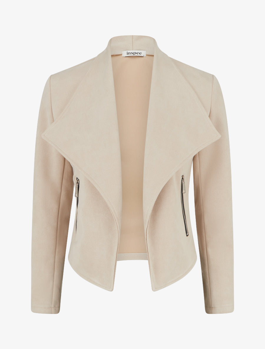 Veste en suédine à poches décoratives zippées - Beige - 1