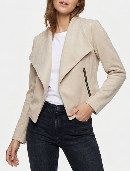 Veste en suédine col châle - Beige