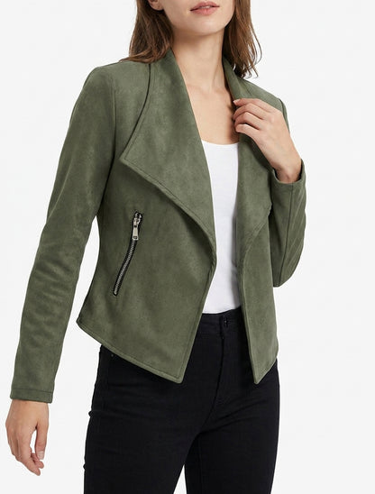 Veste suédine col châle zippée - Kaki