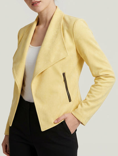 Veste en suédine col châle - Jaune