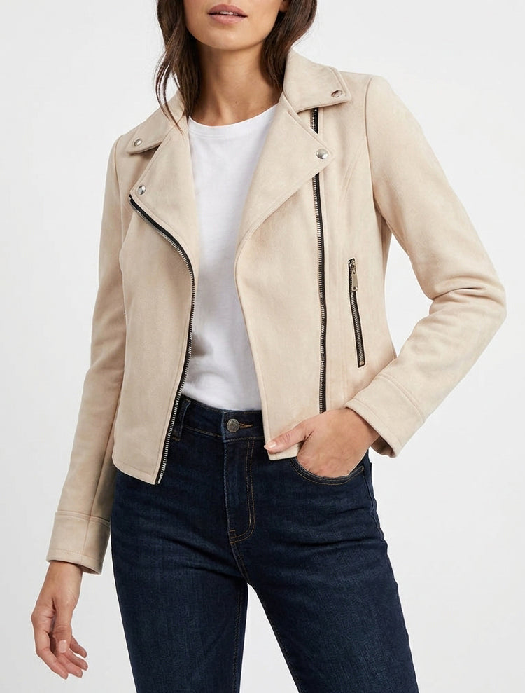 Veste en suédine col cranté - Beige