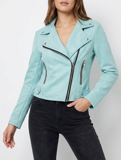 Veste en suédine col cranté - Turquoise