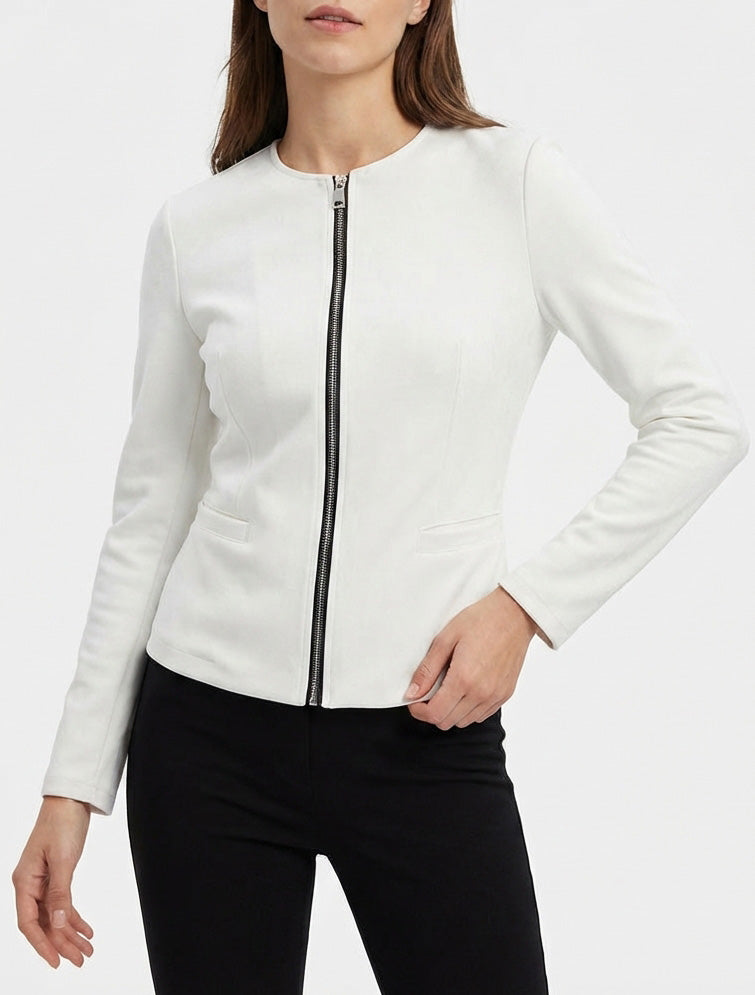 Veste en suédine col rond - Blanc