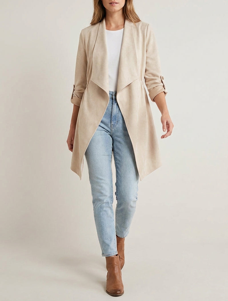 Veste mi-longue col châle - Beige