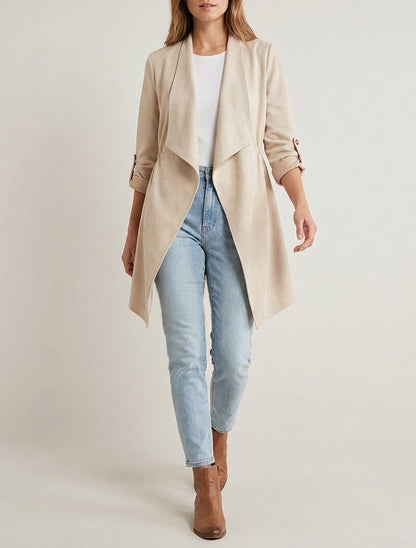 Veste mi-longue col châle - Beige