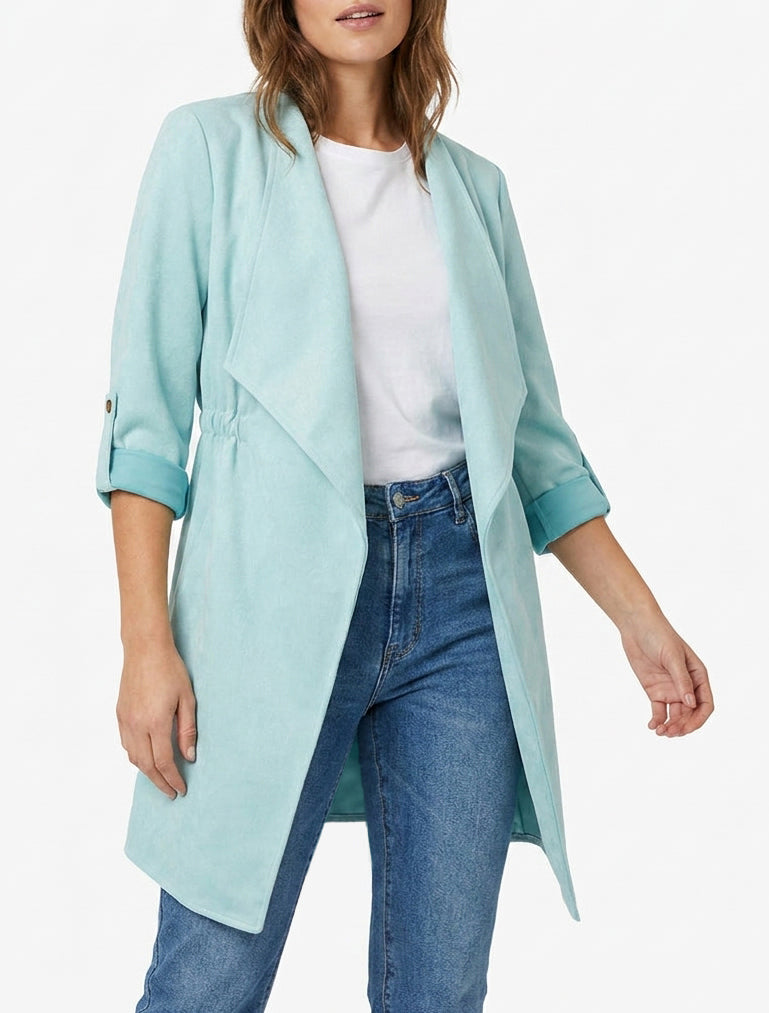 Veste mi-longue col châle - Bleu clair