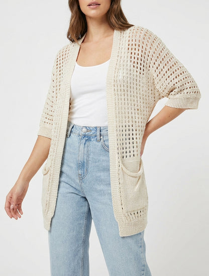 Gilet ajouré manches chauve-souris - Beige