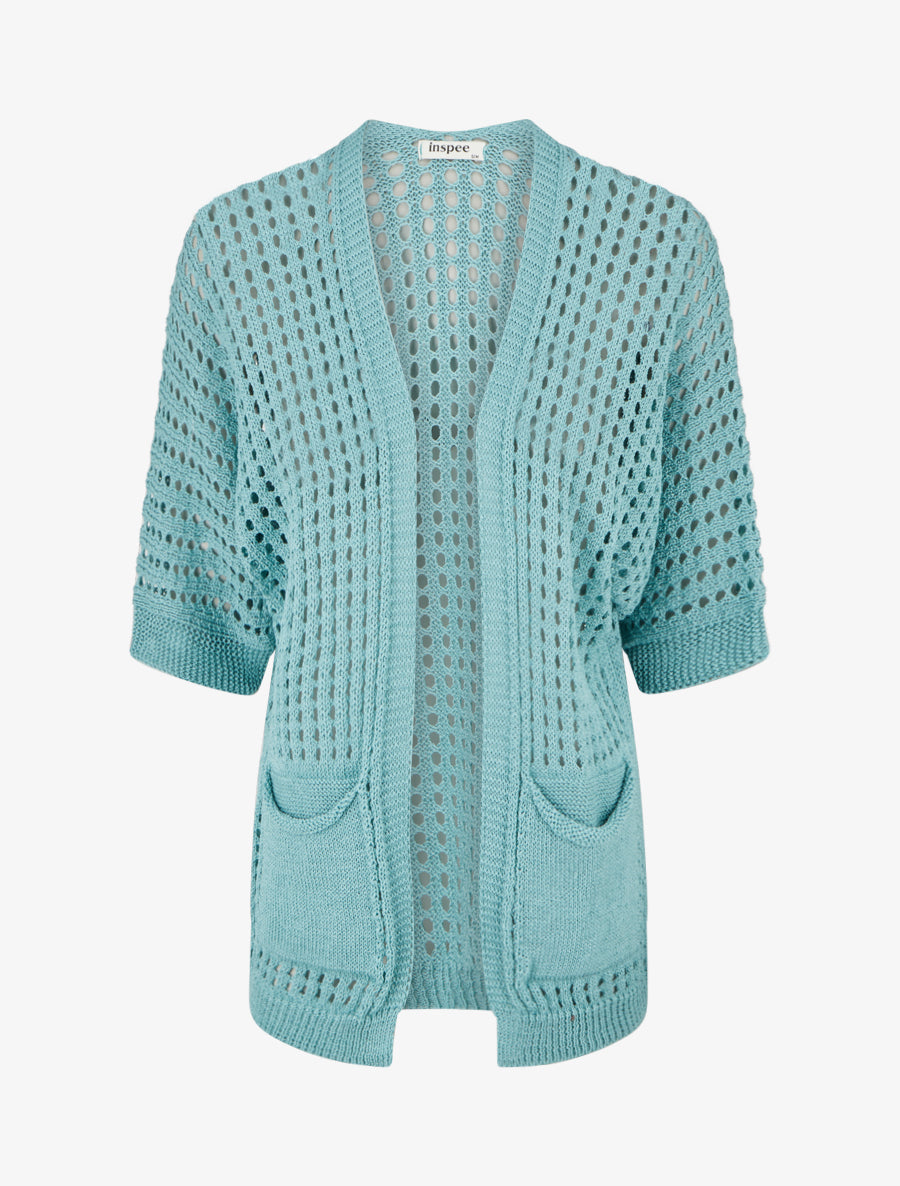 Gilet ouvert ajouré - Turquoise - 1