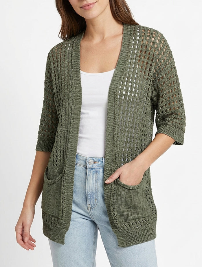 Gilet ajouré manches chauve-souris - Kaki