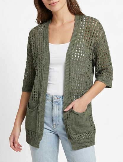 Gilet ajouré manches chauve-souris - Kaki