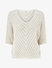 Pull en maille ajourée manches 3/4 - Beige
