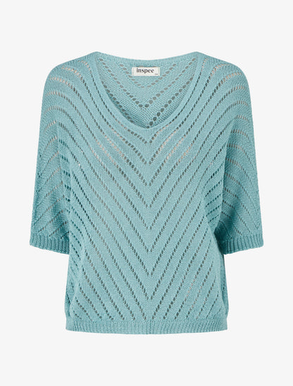 Pull en maille légère à col V - Turquoise - 1