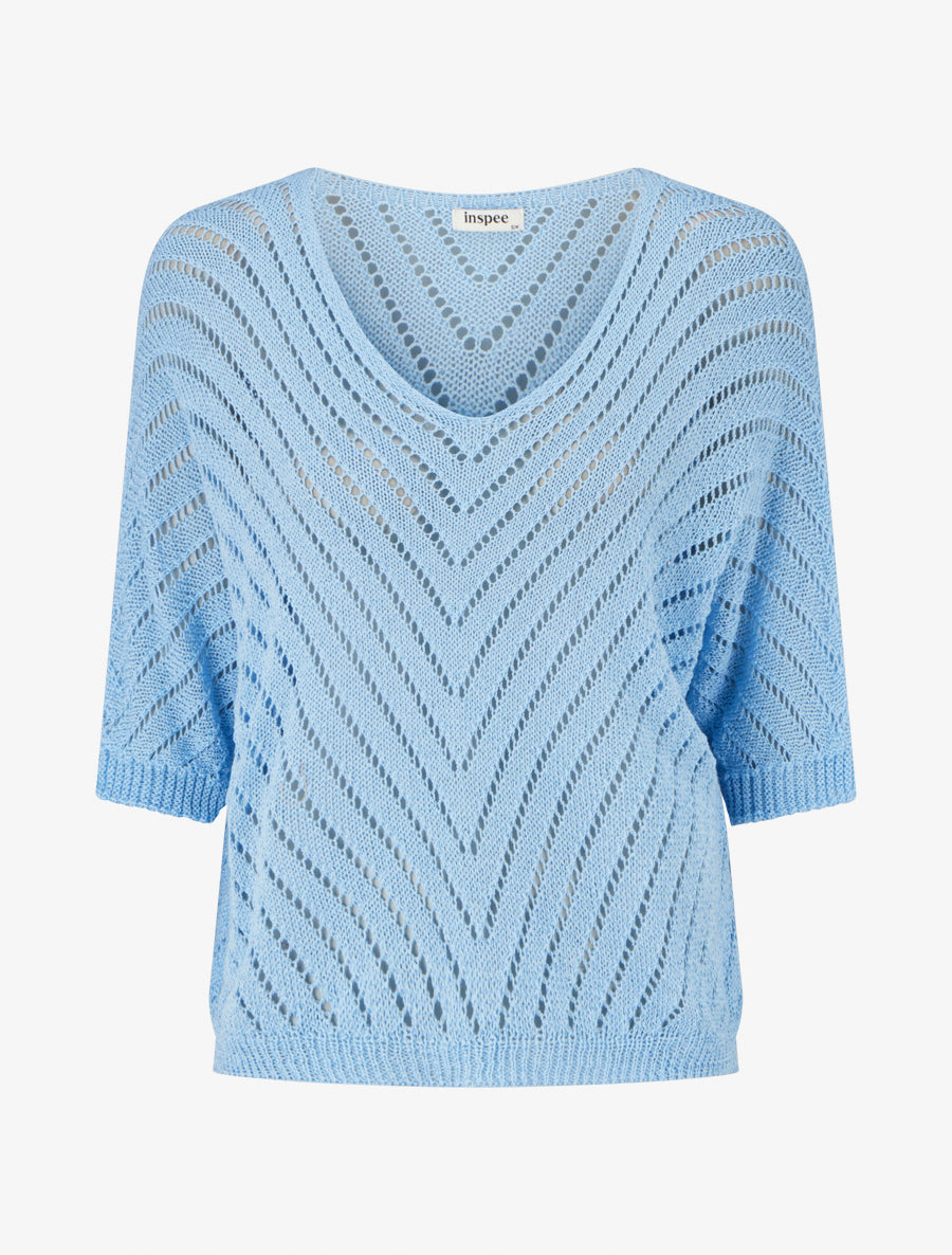 Pull en maille légère à col V - Bleu ciel - 1