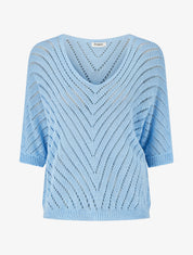 Pull en maille légère à col V - Bleu ciel - 1