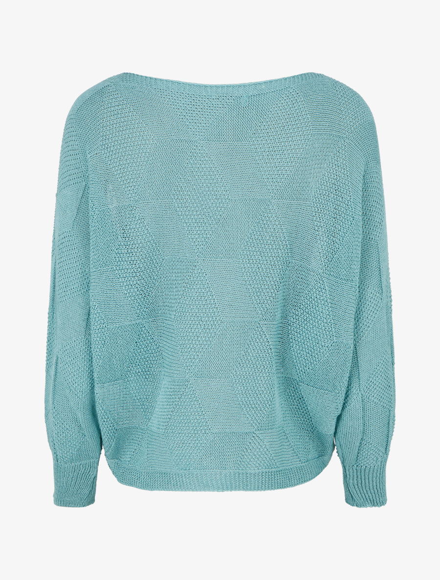 Pull ample à motif losange - Bleu lagon - 2