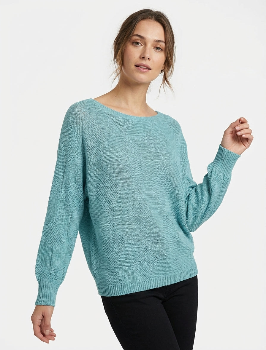 Pull ample col bateau - Bleu lagon