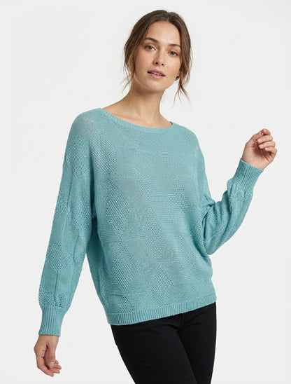 Pull ample col bateau - Bleu lagon