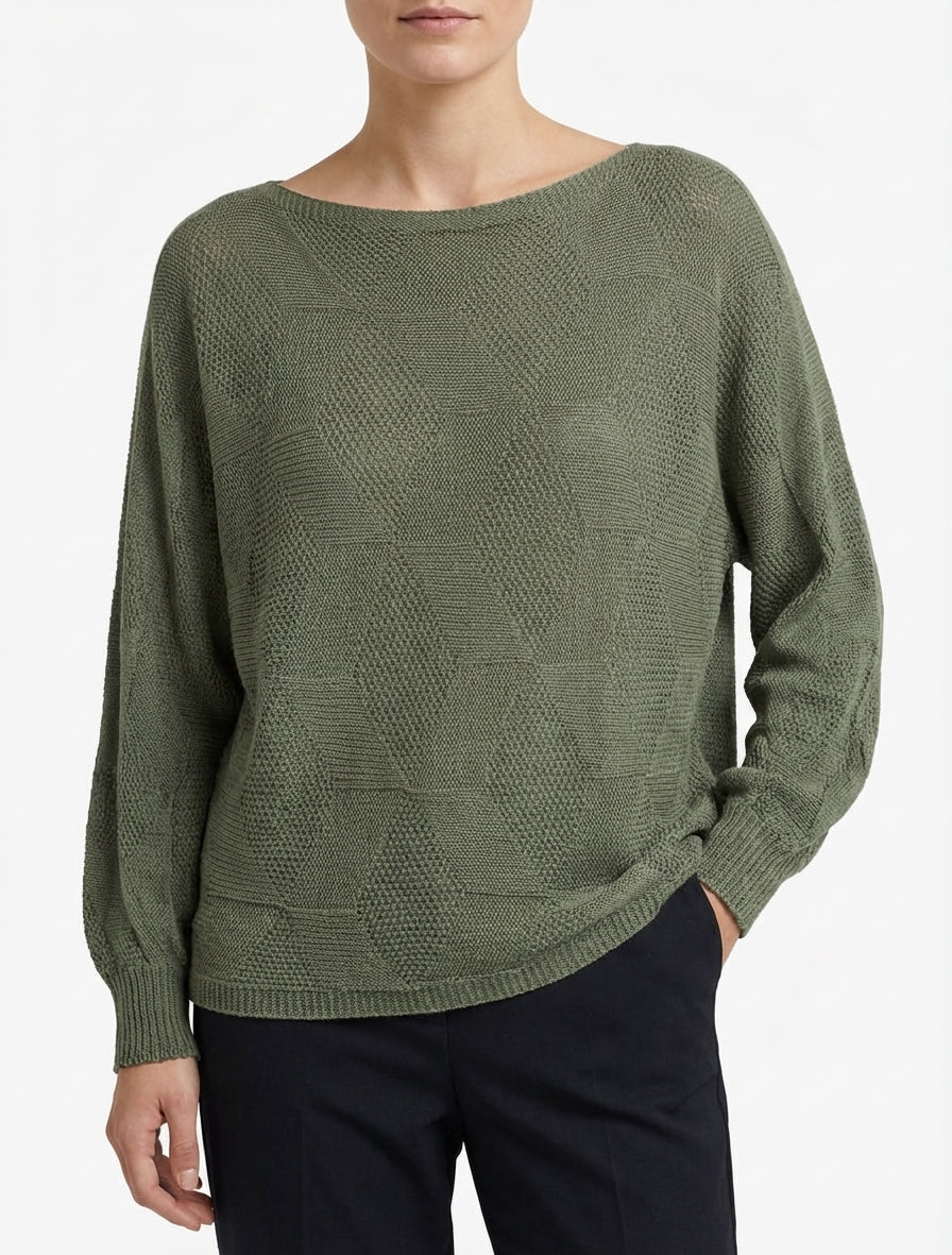 Pull ample col bateau manches chauve-souris - Kaki