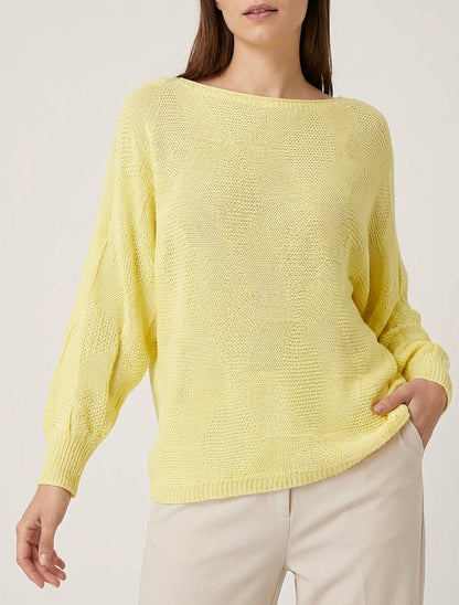 Pull ample col bateau manches chauve-souris - Jaune