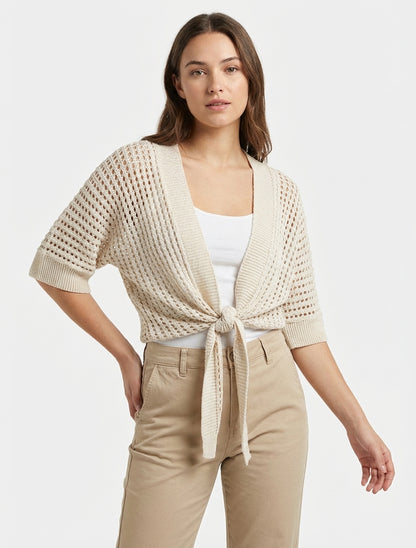 Gilet ajouré manches chauve-souris - Beige