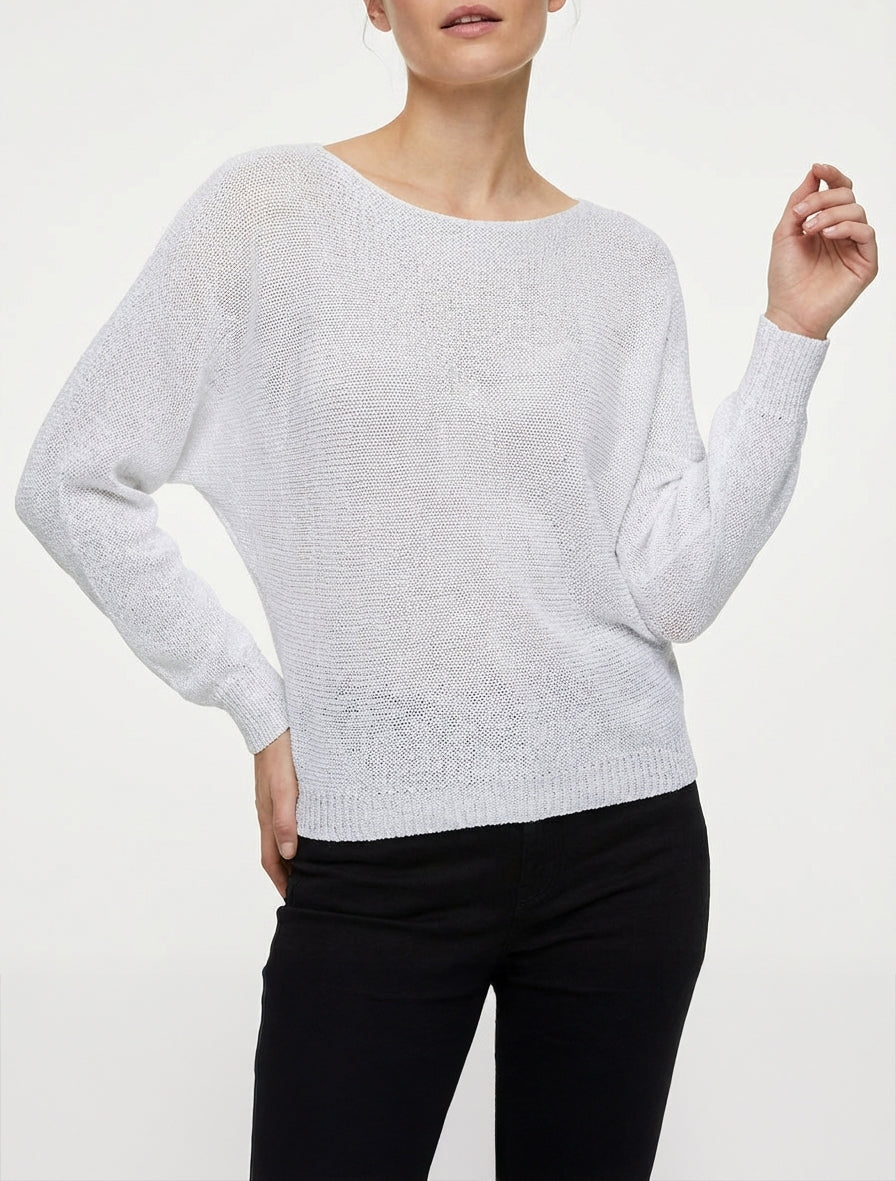 Pull irisé col bateau - Blanc