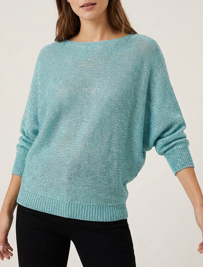 Pull irisé col bateau - Turquoise