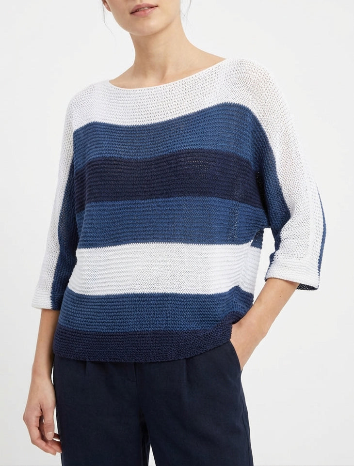 Pull ample en maille ajourée col bateau - Marine