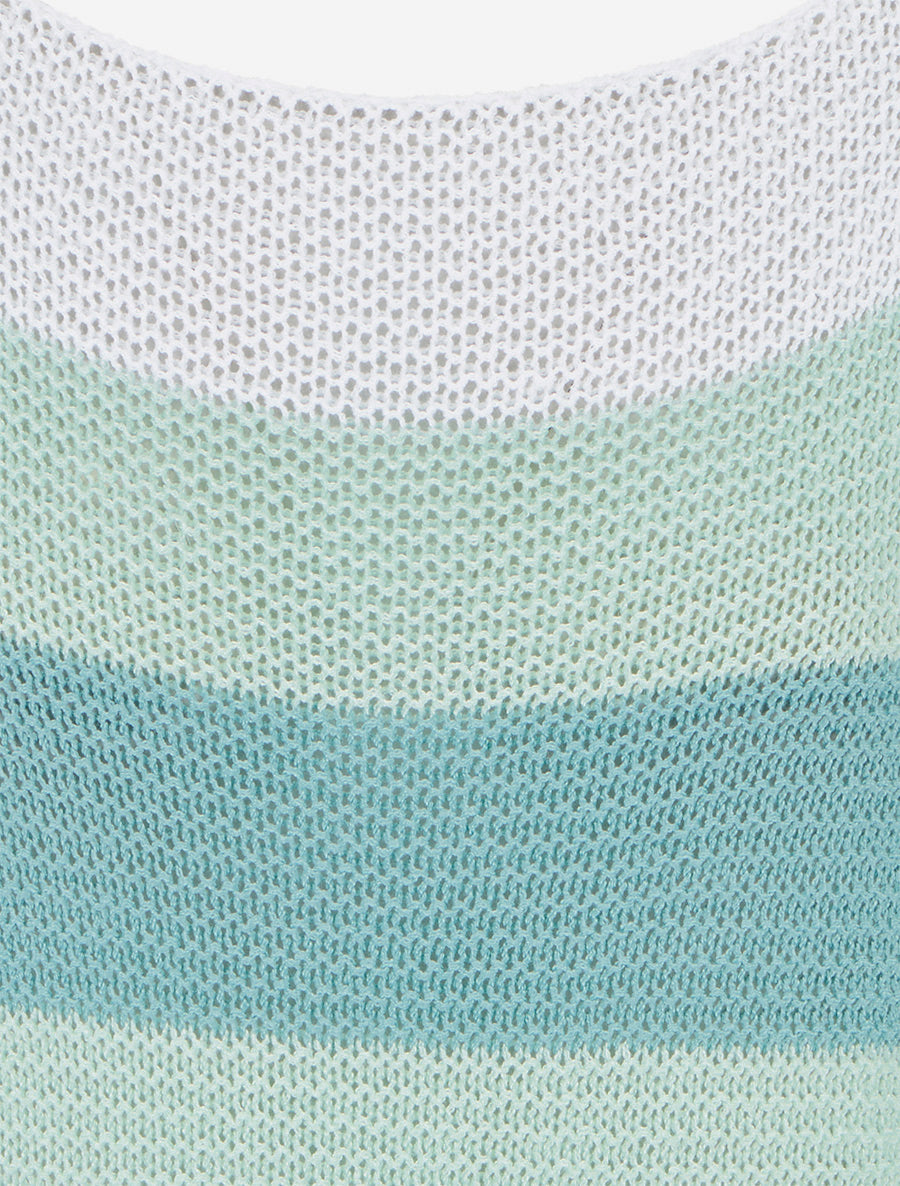 Pull ample à rayures et manches 3/4 - Bleu lagon - 3