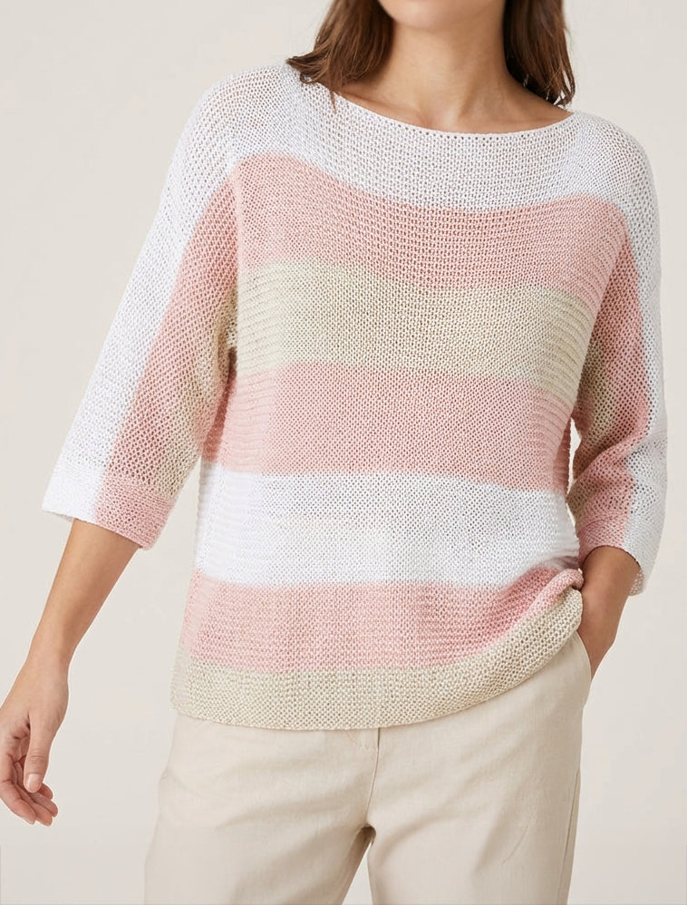 Pull ample en maille ajourée - Rose