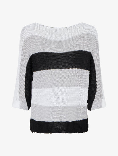 Pull ample à rayures et manches 3/4 - Noir - 2