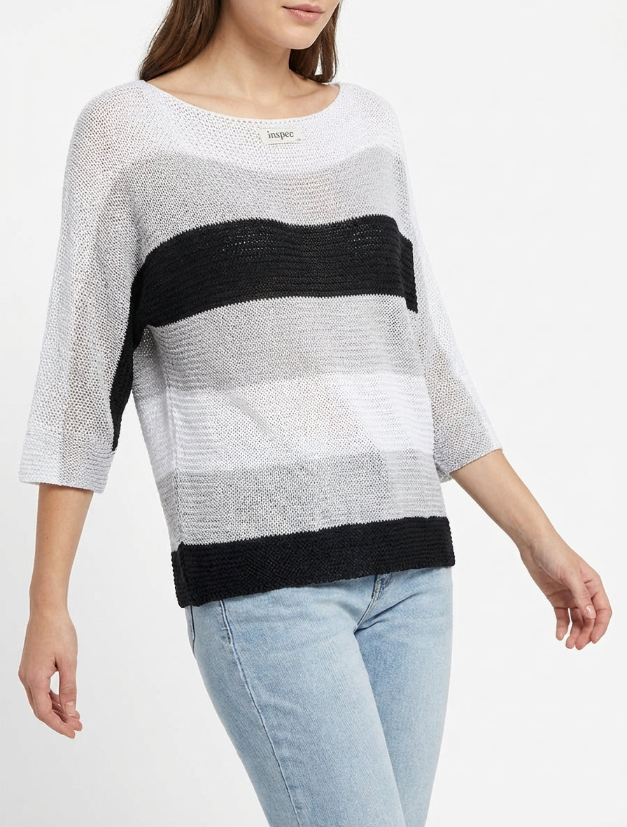 Pull ample en maille ajourée col bateau - Noir