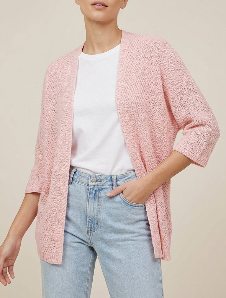 Gilet droit ouvert en maille - Rose