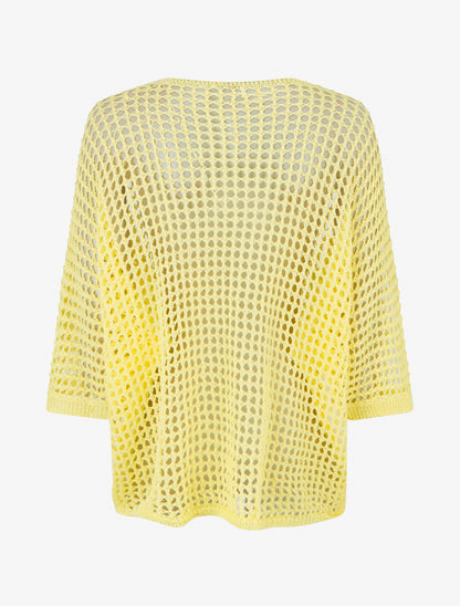 Pull uni ajouré à manches courtes - Jaune - 2