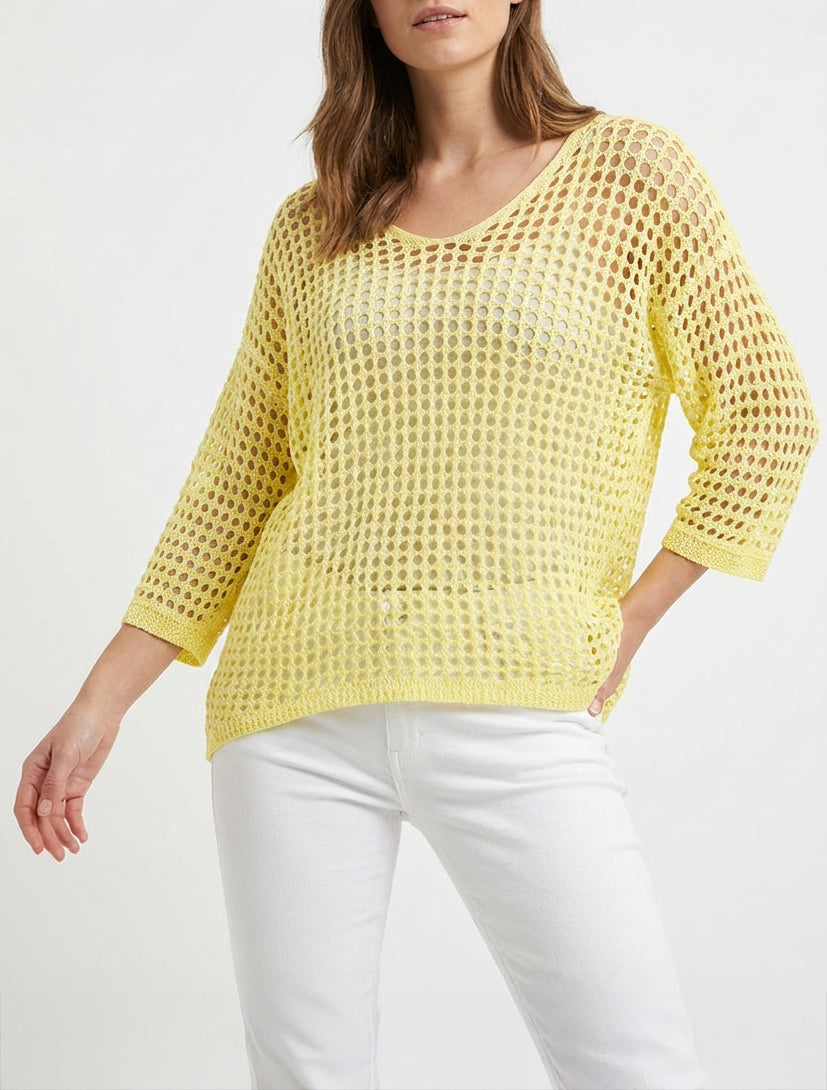 Pull ajouré à manches chauve-souris - Jaune