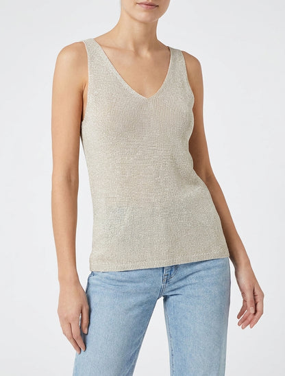 Top en maille irisée col V - Beige