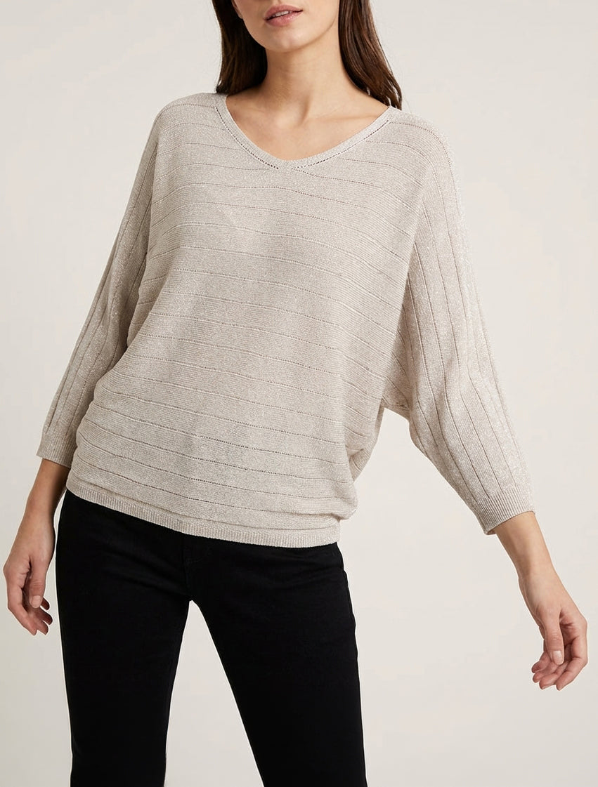 Pull fin irisé col rond - Beige