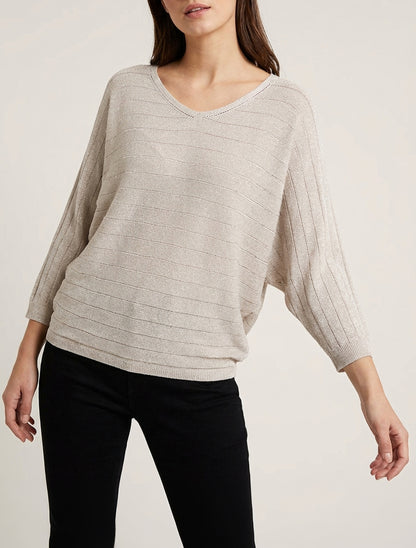 Pull fin irisé col rond - Beige