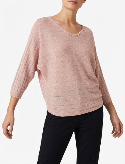 Pull fin irisé col rond - Rose