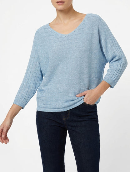 Pull fin irisé col rond - Bleu ciel