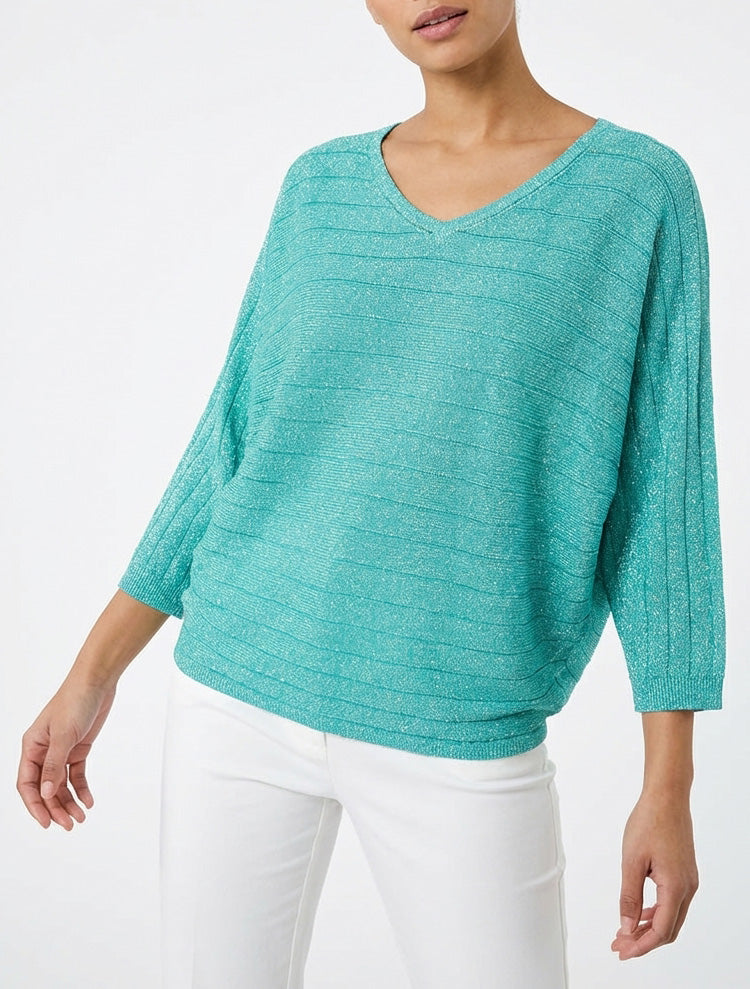 Pull fin irisé col rond - Vert d&