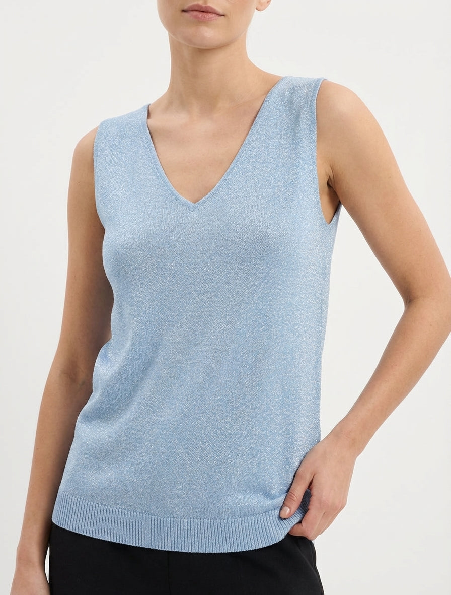 Top en maille col V - Bleu ciel